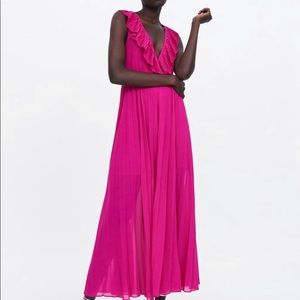 Zara pleated dress fuchsia